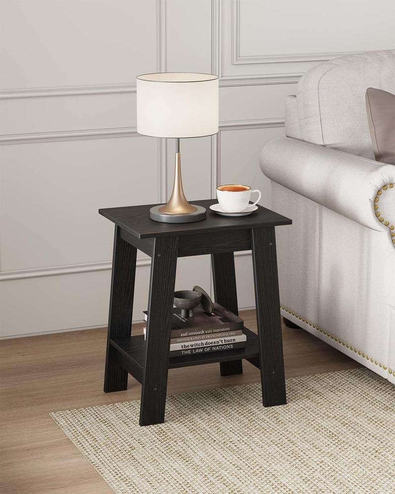Farmhouse Rustic End Table with Storage Shelf, 2-Tier Narrow Accent Table for Living Room & Bedroom