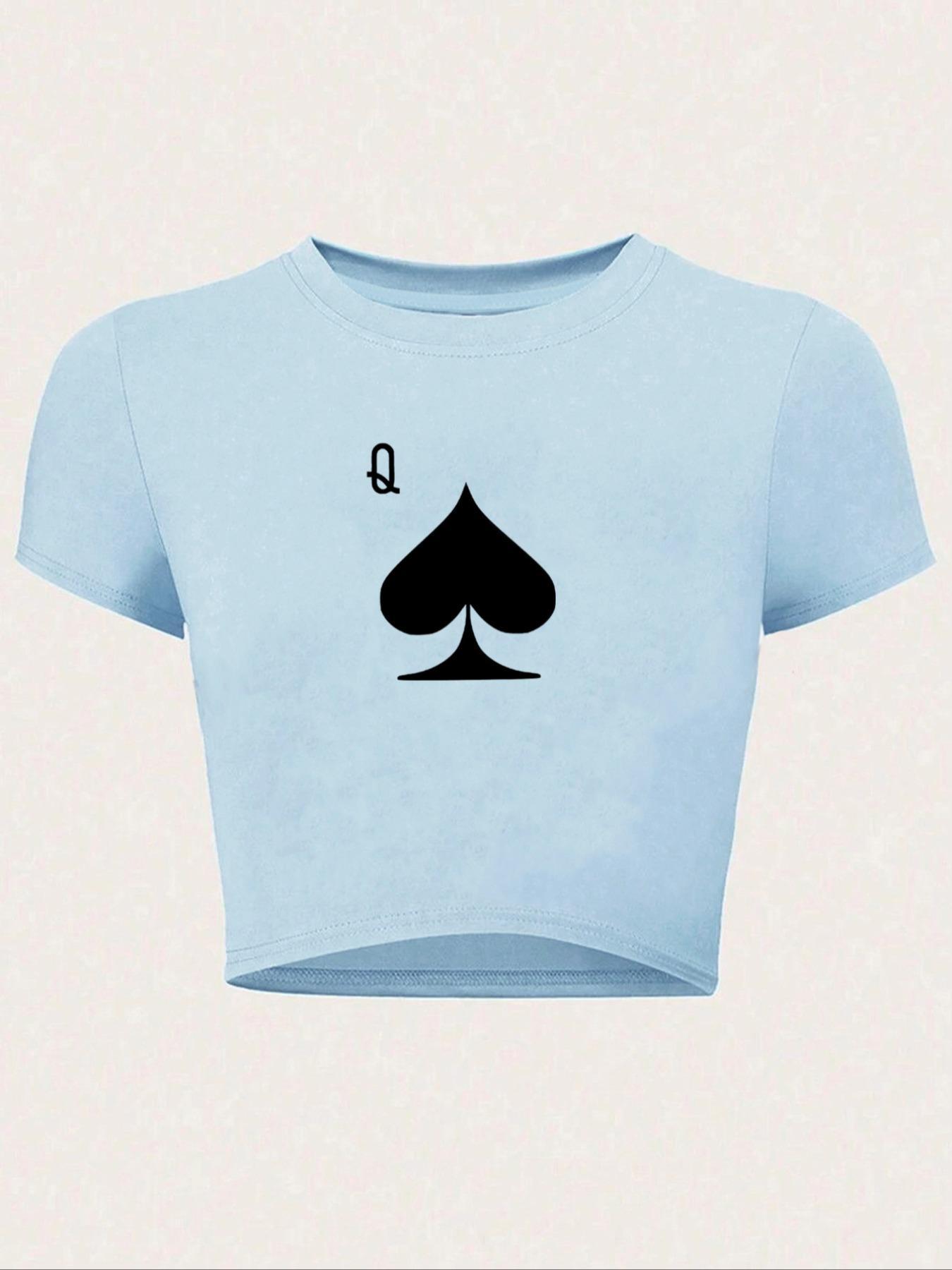 Women's Round Neck Crop Tee Top, Fashion Casual Streetwear Short Sleeve Graphic T-shirt for Everyday Holiday Vacation Outdoor Wear, Ladies Clothes for Summer, Clothing