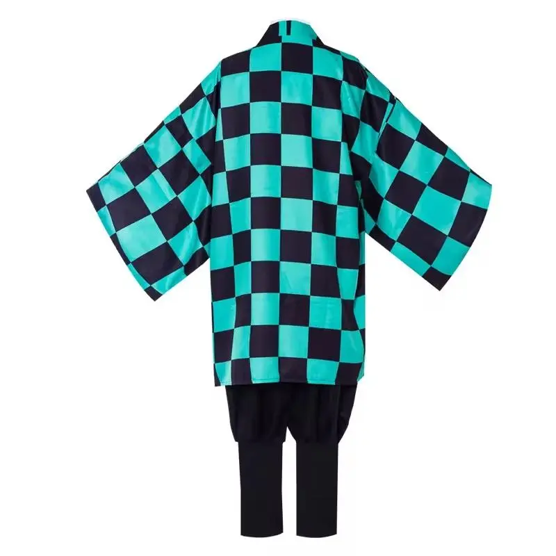 Tanjirou Kamado Cosplay Costume, Demon Slayer Anime Checkered Polyester Kimono for Adults & Kids, Complete Cosplay Set with Wig & Mask for Halloween, Cloak, Classic Halloween, All Seasons, None, Cape, Long Sleeve, Movie Nights, Clothes, Full Set, Smooth,,