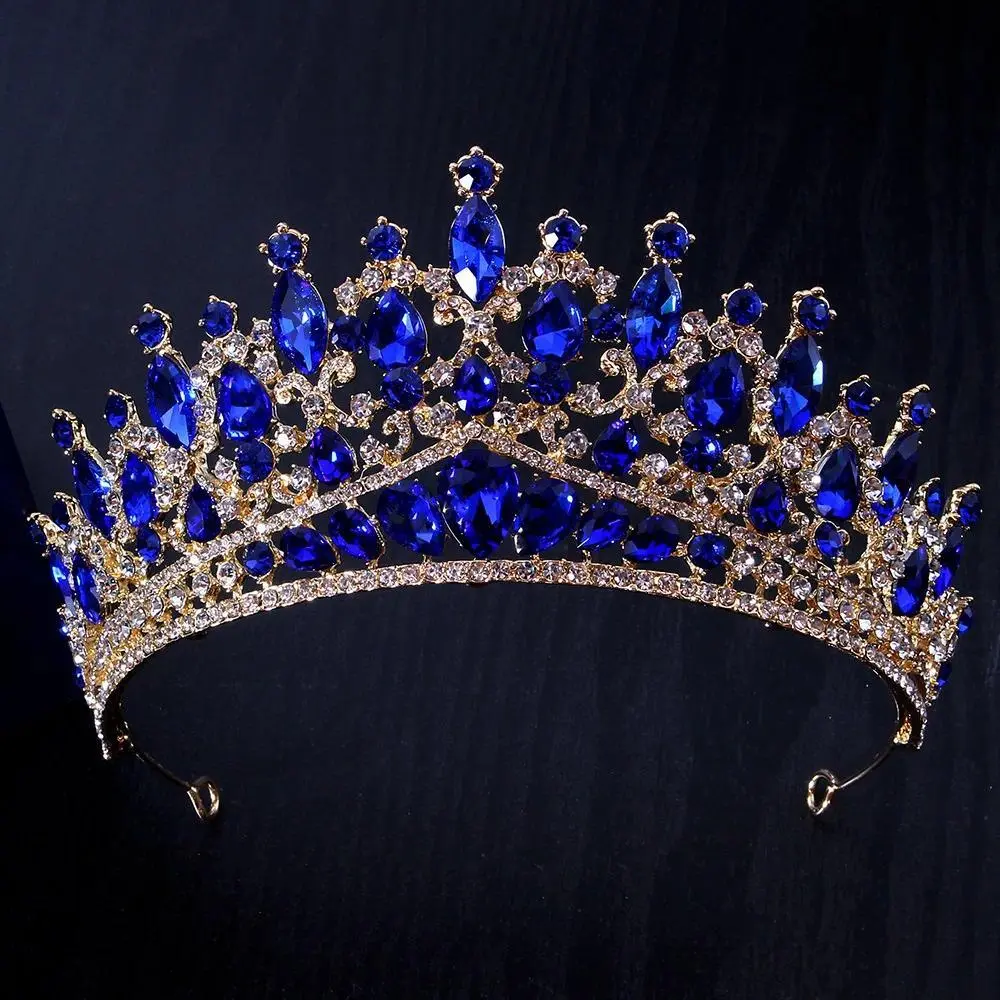 High Quality Female Luxury Blue Crystal Bridal Tiara - Romantic Print Anniversary Hair Accessory for Bride, Rhinestone Prom Diadem, Fashion Headpiece Jewelry, Bridal Crown, Daily, Fairy Theme Crowns & Tiaras, Fantasy Fairytale Crowns & Tiaras