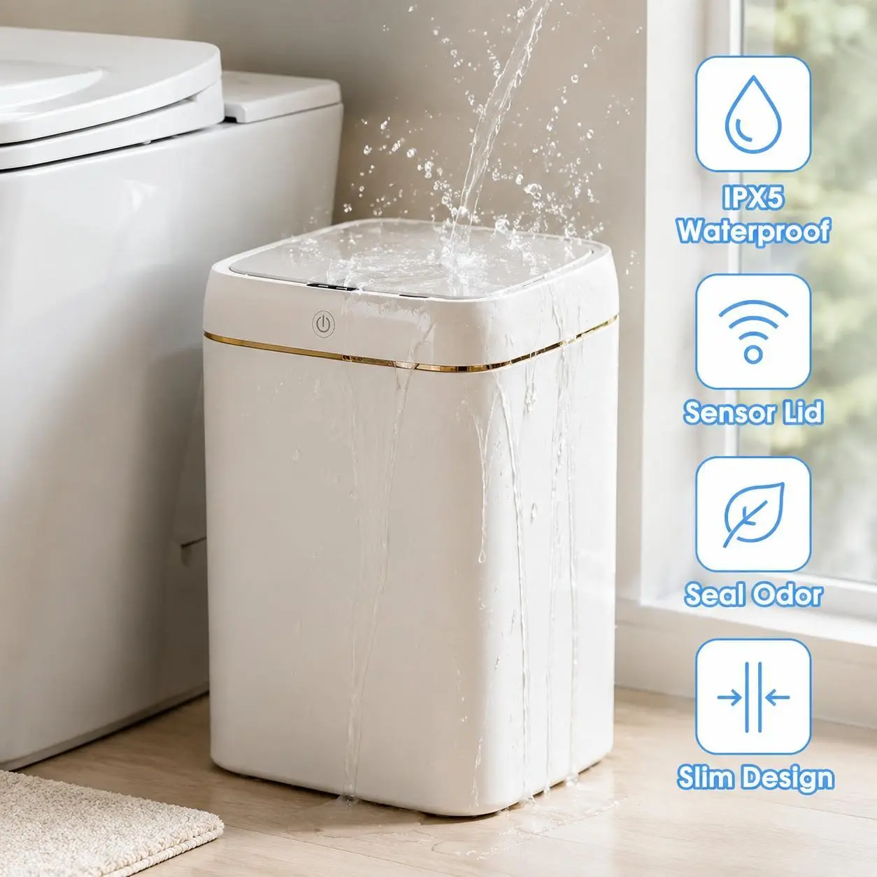 Touchless Motion Sensor Plastic Trash Can for Home & Office
