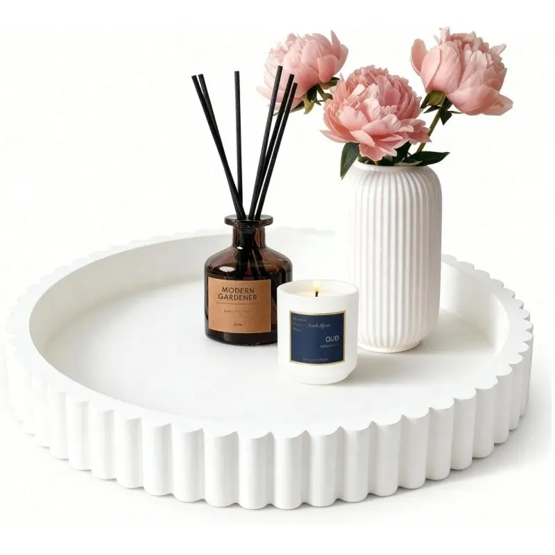 Modern Silicone Round Tray, Minimalist Art Centerpiece for Elegant Coffee Table and Coffee Bar Decor, Home Decoration and Perfume Display