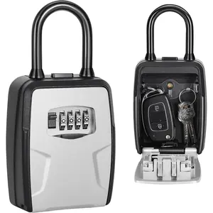 Portable Key Lock Box, Lock Box Wall Mounted for House Key, Car Keys, 6 Key Capacity, Weatherproof Resettable Code (Grey, 1)