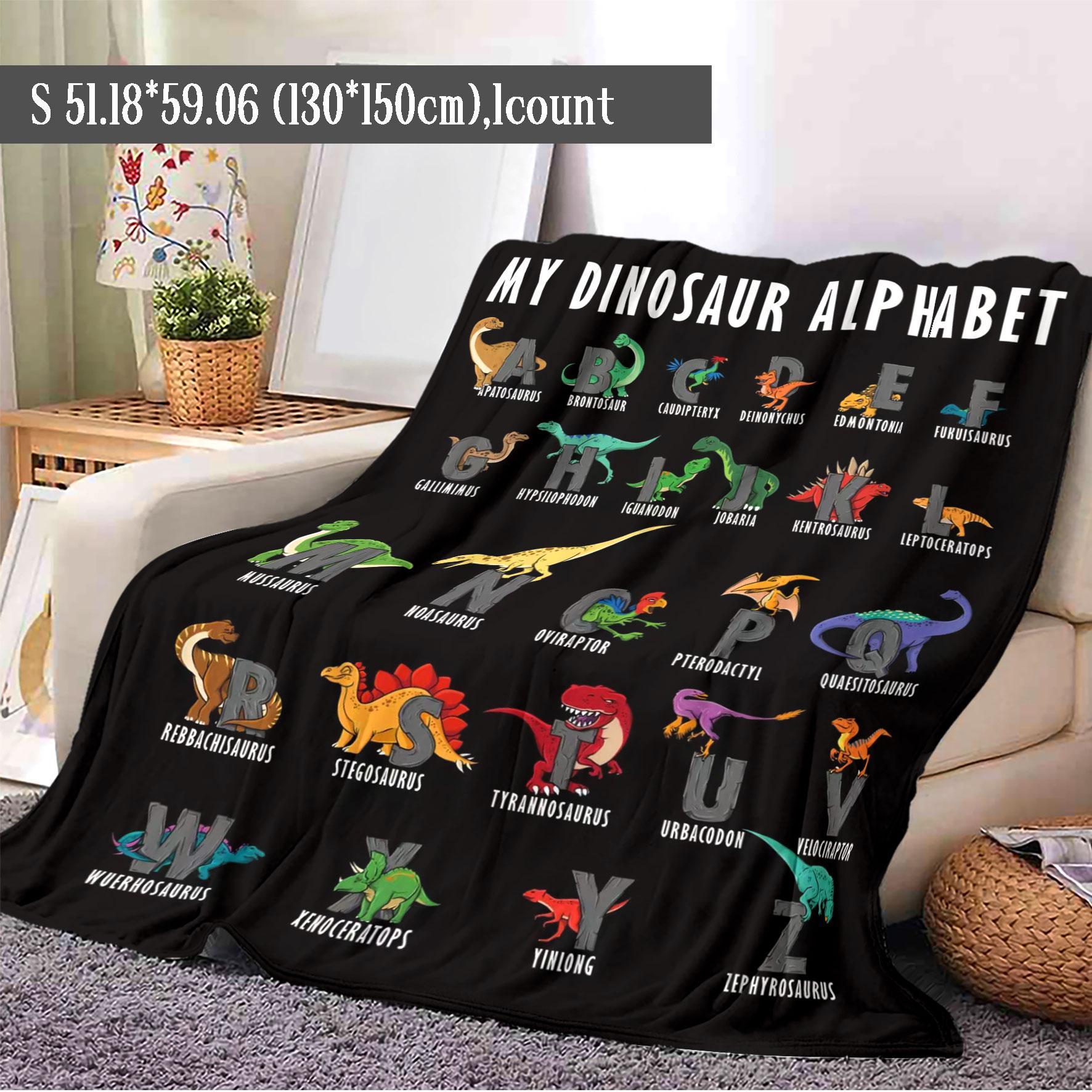 Dinosaur Alphabet Pattern Blanket, 1 Count Soft  Air-conditioned Room Throw, Warm Nap Blanket for Home Office Travel Camping