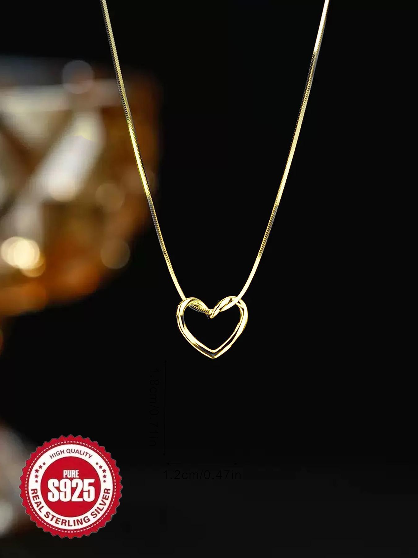 S925 Sterling Silver Twisted Love Heart Shaped Necklace for Women & Girls, Fashion Jewelry for Party, Daily Decor, Trendy All-match & Exquisite Jewelry for Birthday Gift