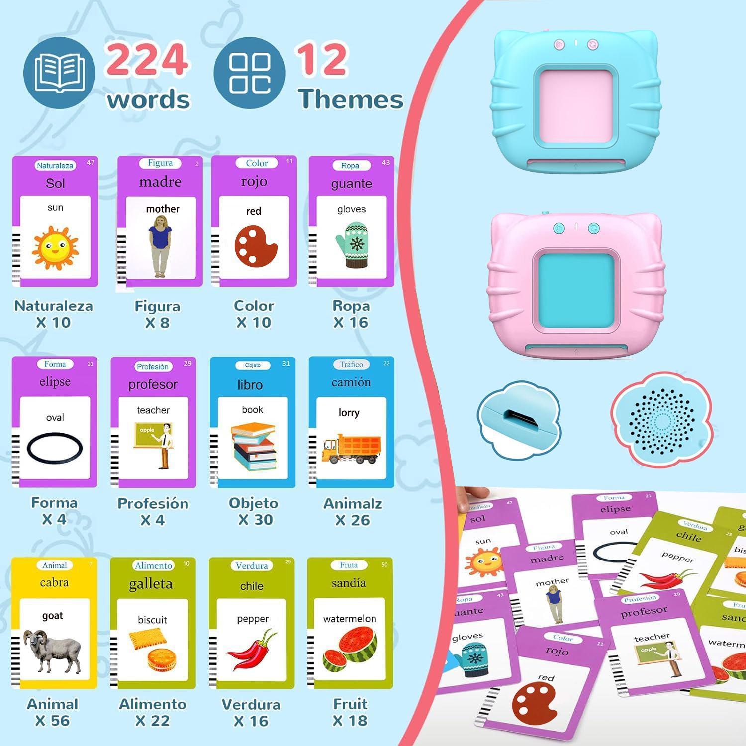 Spanish And English Talking Flash Card, Bilingual Instruction Cards, 1 Set Bilingual Learning Tool, Pocket Speech Training Tools, Educational Learning Tools for Boys & Girls Christmas Gift