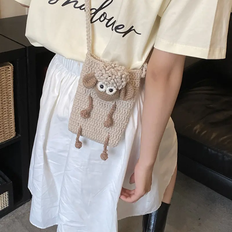 Viral Kawaii Sheep Bag, Cute Crochet Mini Crossbody Phone Pouch for Cozy Outfits, Coffee Runs & Everyday Photos  Cute Sheep Crochet Phone Bag, Mini Crossbody Pouch for Women Girls, Knitted Animal Purse for Phone, Keys & Small Essentials