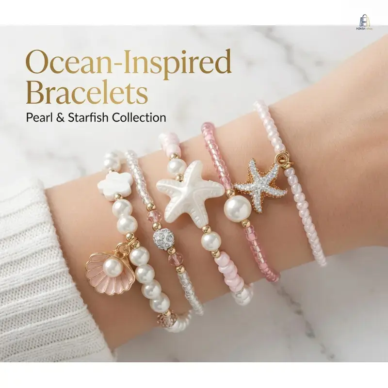 Braided Seed Beaded Set for Women - Sweet Costume Jewelry with Cowrie Shell, Starfish & Faux Pearl Accents - Versatile Accessory