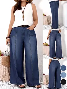 Plus Size High-Waisted Wide-Leg Jeans for Women, Comfortable Stylish Loose Fit Denim Jeans