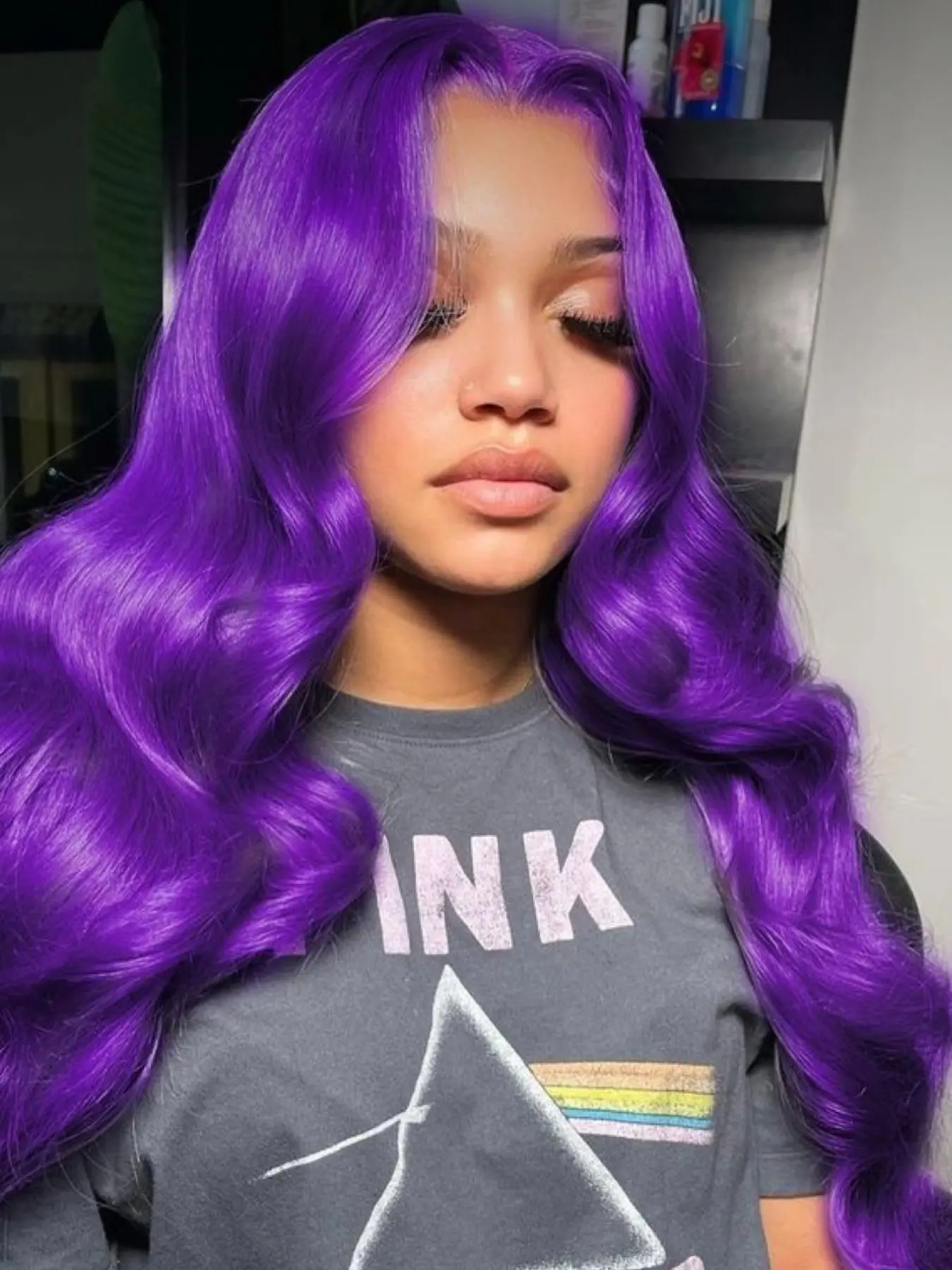 purple Long Curly Hair 13x4 HD Lace, High-Temperature Resistant Fiber, Natural Smooth, Free Part Pre Plcuked Glueless Curly Wavy Syntehtic wig Suitable for Daily Use
