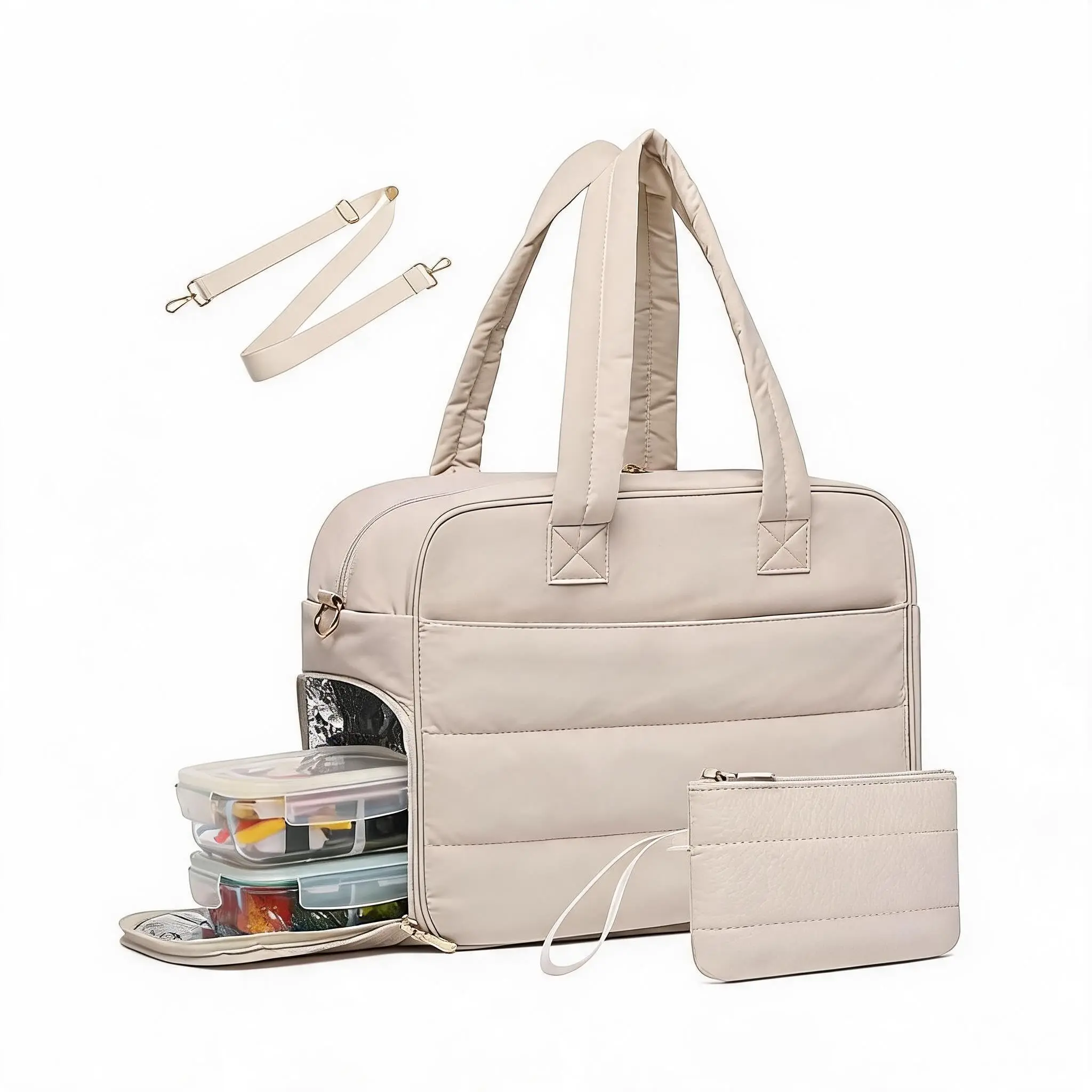 3-in-1 Women's Work Lunch Bag and Laptop Tote, 17.3-inch Large Padded Thermal Bag with Insulated Lunch Compartment, Detachable Portfolio, and Adjustable Strap for Office, School, and Travel