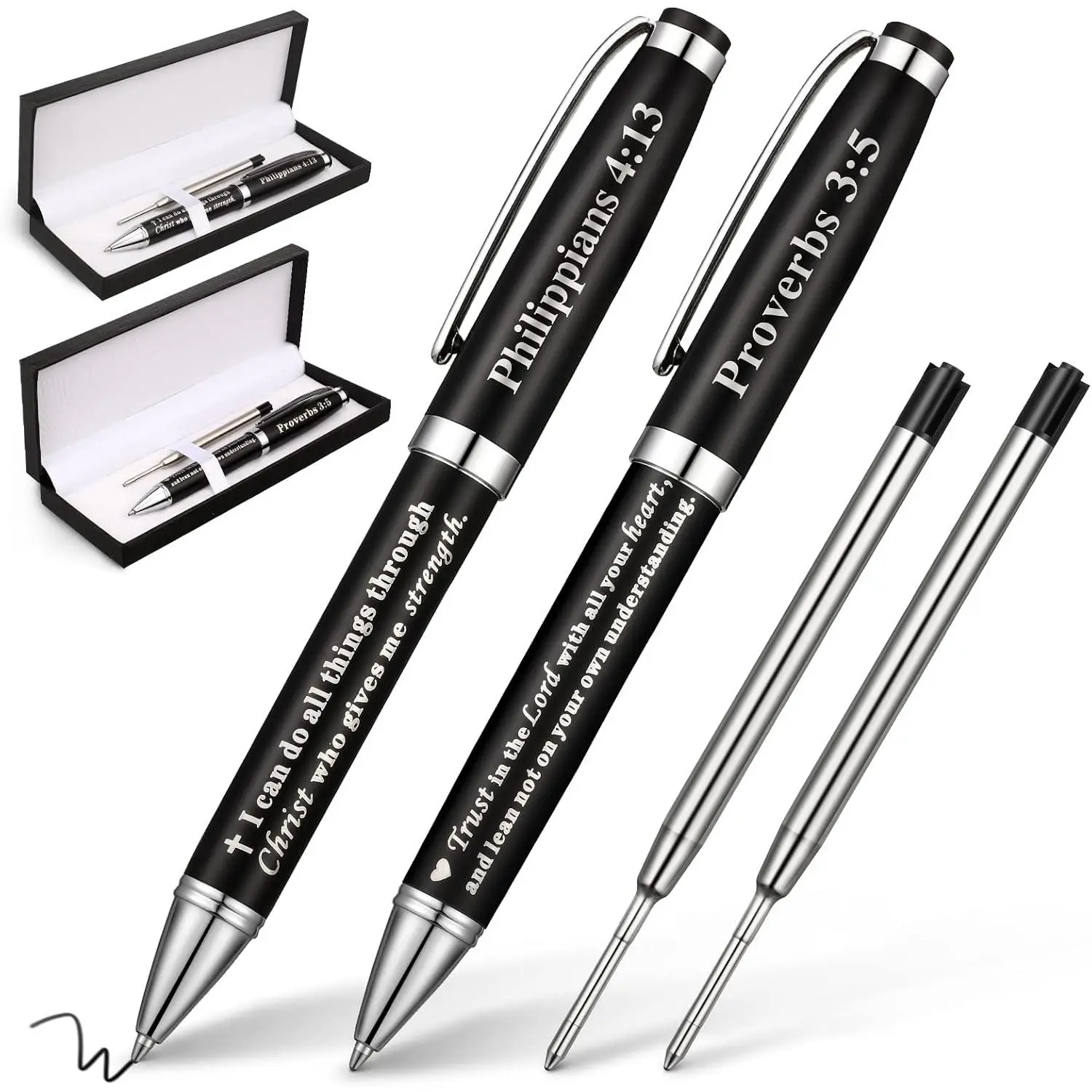 Personalized Christian 2-Pack Engraved Verse Ballpoint Pens with Matching Case, Black Stylish Classic Office Stationery for Men & Women, Ideal for Journaling & Church Use, Personalized Gifts