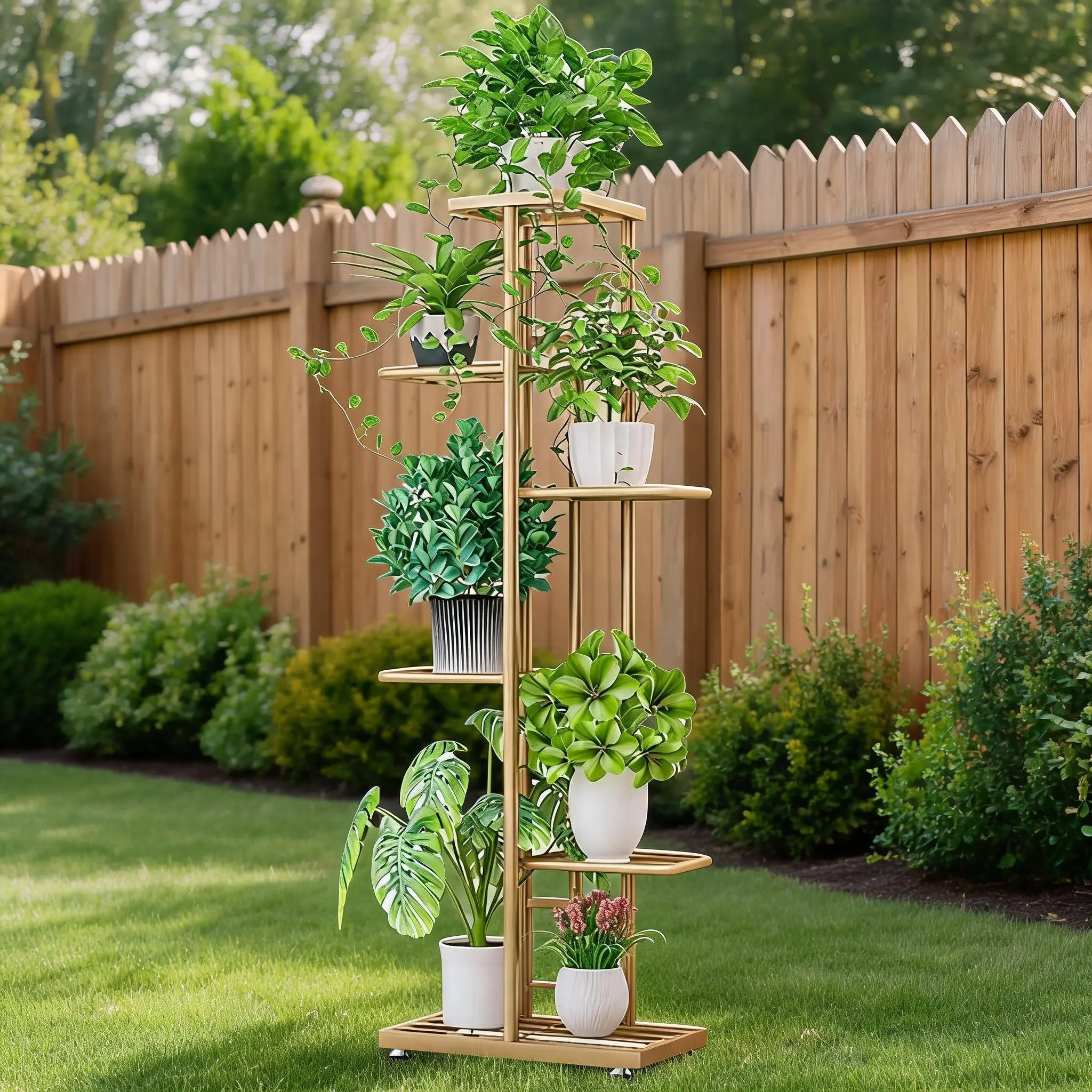 Metal Frame 6-Tier 7-Potted Plant Stand, Space-Saving Corner Flower Pot Holder for Indoor Outdoor Patio, Living Room