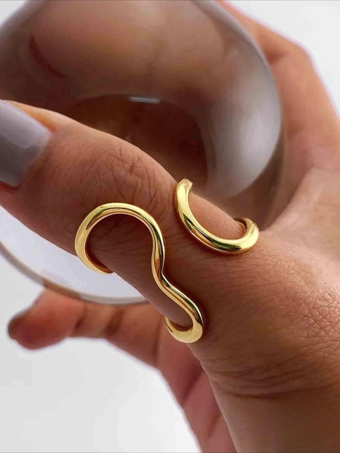 Fashion Irregular‑Line Wavy‑Band Stainless Steel Open Ring, Women's Geometric Ring, Versatile for Daily Commute, Stylish Jewelry Accessory, Fashion Rings