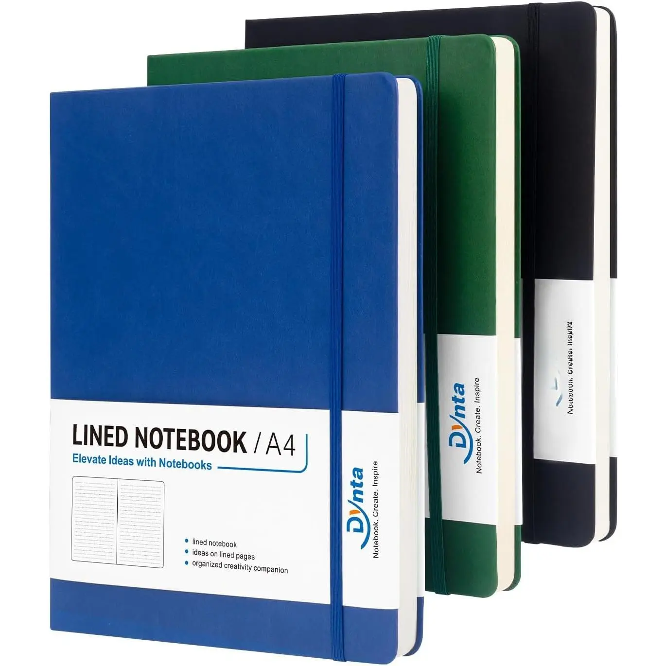 A4 Lined Journal Notebooks 3 Pack 8.5 x 11 Leather Hardcover Journals | 200 Pages/100 Sheets Large Notebooks for Work, Journaling, Note Taking (Black, Green, Blue)