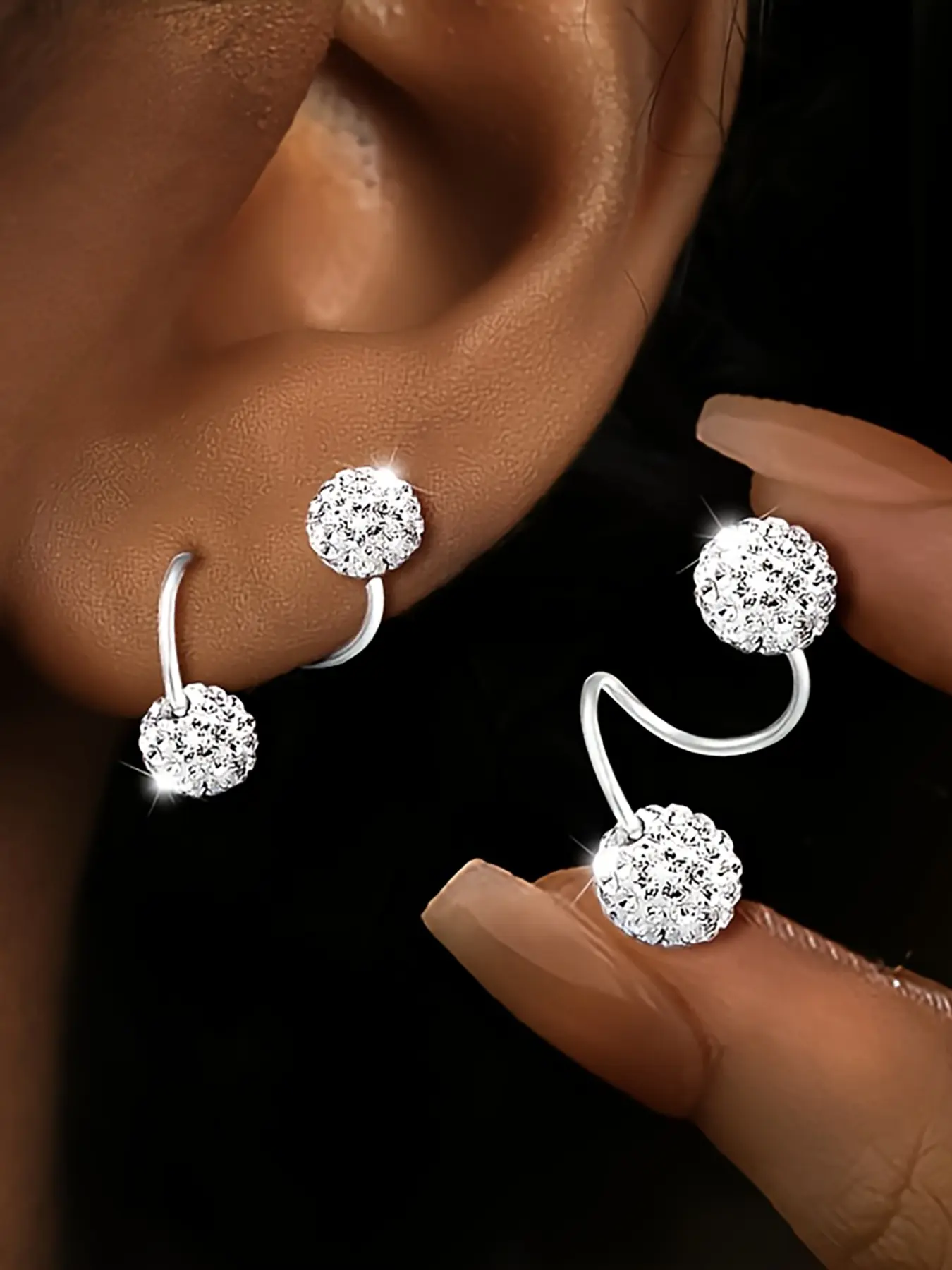 1 Pair of Earrings, Stainless Steel, Ultra-Shiny Double Shambhala Water Ball Spiral Earrings, Delicate And Stylish Ear Studs With Low Allergy, No Need To Remove When Sleeping, Screw Buckle S-bar, Suitable as Christmas Gifts for Friends