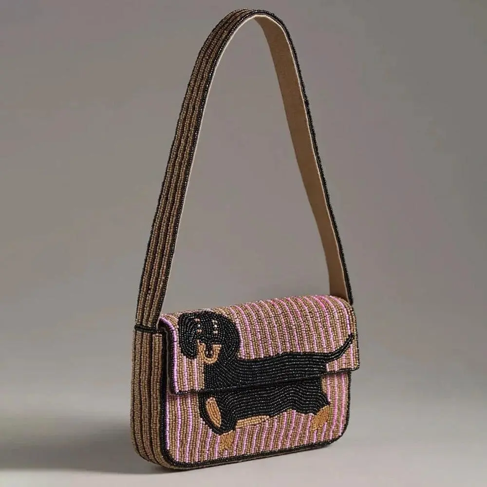 Beaded Bag Animal Edition Dachshund Embroidered Handbag Fashionable Beadwork Clutch Purse Mini Shoulder Bag for Women