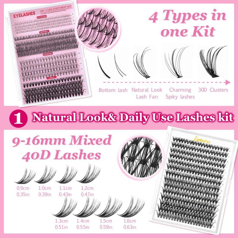 Gift Set (6 Kits /5 K) Individual Fasle Eyelashes with Lash Applicators, Three Styles Lashes, Natural, Thick & Personality Styles in One Box, Lash Applicators Including Lash Bond and Seal, Remover, Tweezers, Brush & Swabs. One Box Meet All your DIY Demand