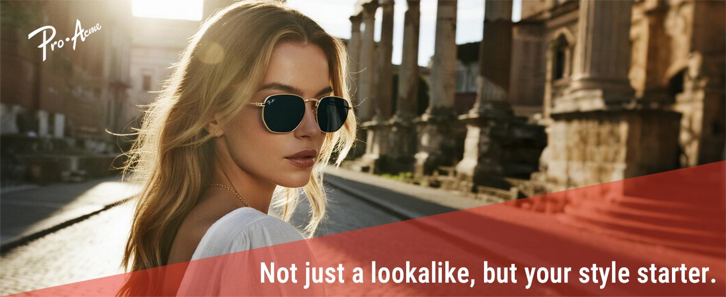 Pro Acme Small Square Sunglasses | Real Glass Lens UV400 | Hexagonal Frame Vintage Shades