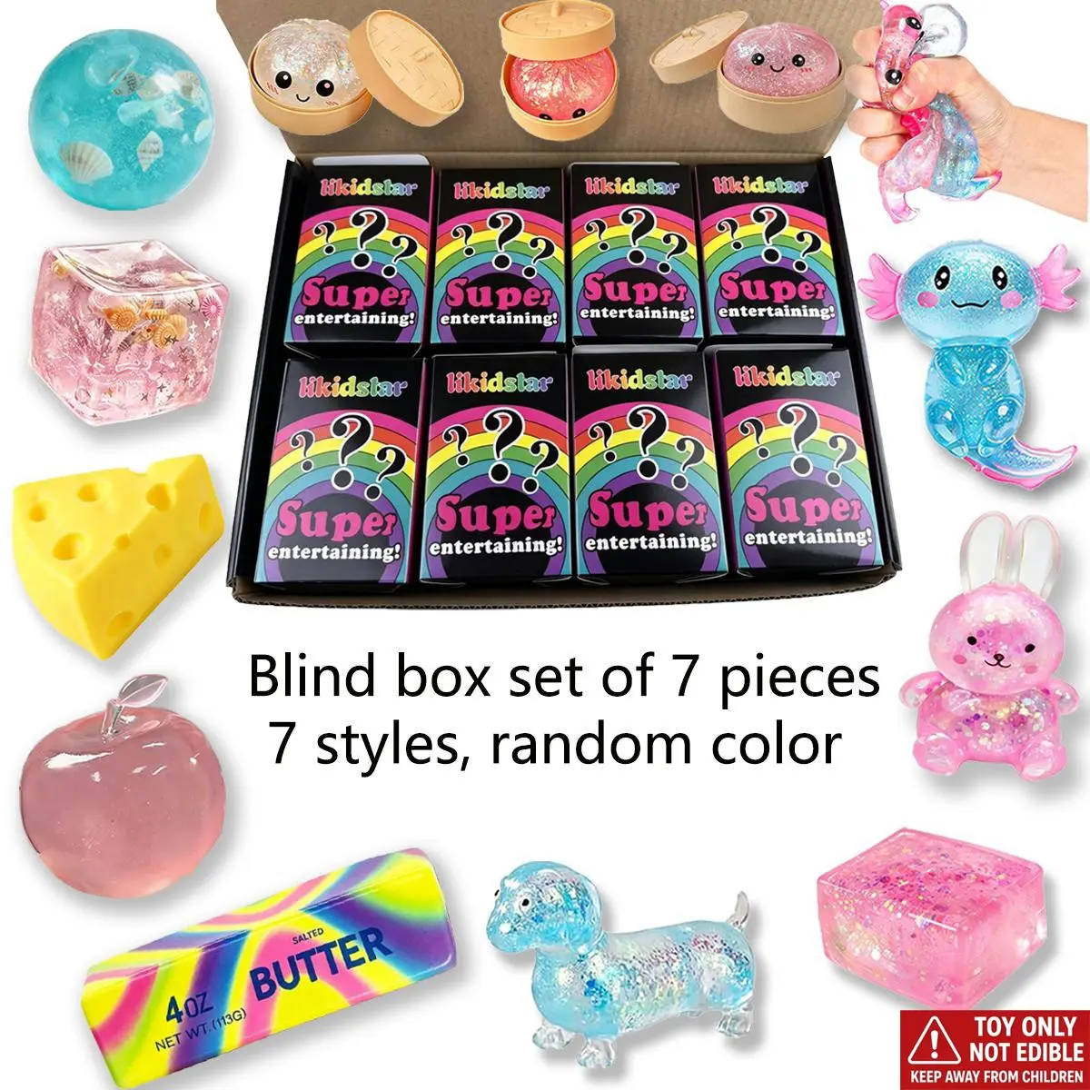 7-Piece Blind Box Slow Rise Squishy Toys Set, Stress Relief Squeeze Fidget, Random Styles, Hidden Edition, Party Gift, Stress Relief Squishies