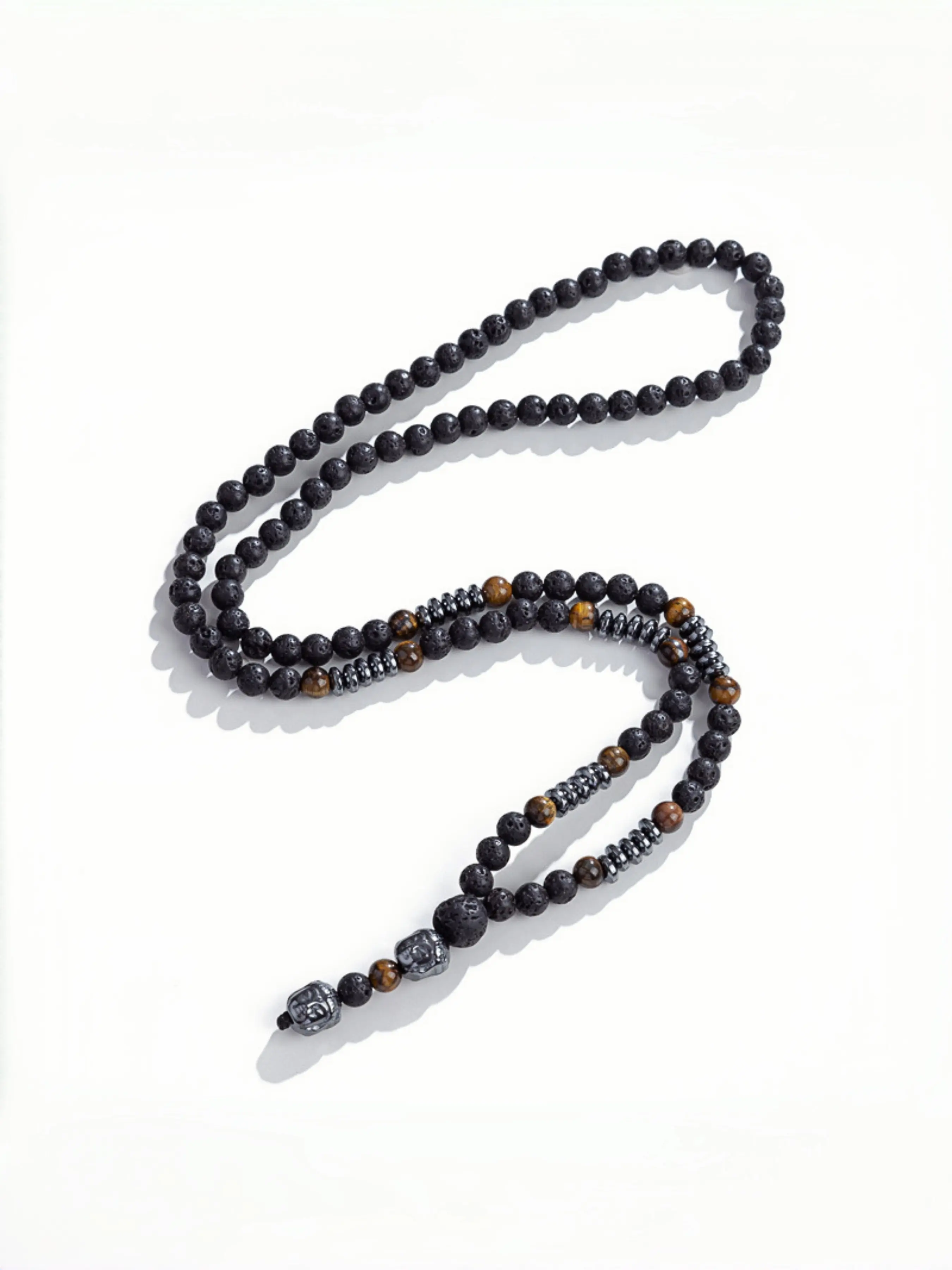Vintage Volcanic Rock Bead Tigers Eye Necklace, Unisex Jewelry, Fashion Accessory, Durable Handwoven Pendant