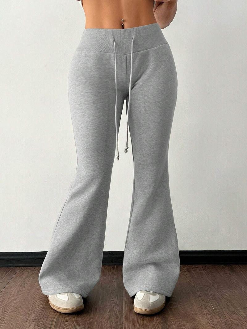 Women's Casual Low Waist Drawstring Elastic Sports Pants, Warm Thermal Lining, Suitable for Autumn Winter, Flare Leg Design,fleece lined leggings plus, Sports Bottoms
