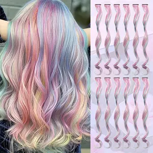 12pcs Rainbow Clip-In Hair Extensions - Vibrant Pastel Colors (Pink, Green, Yellow, Purple, Orange, Red, Brown) - Heat-Resistant Synthetic, Easy Application, Damage-Free Styling - Ideal for Parties, Photo Shoots