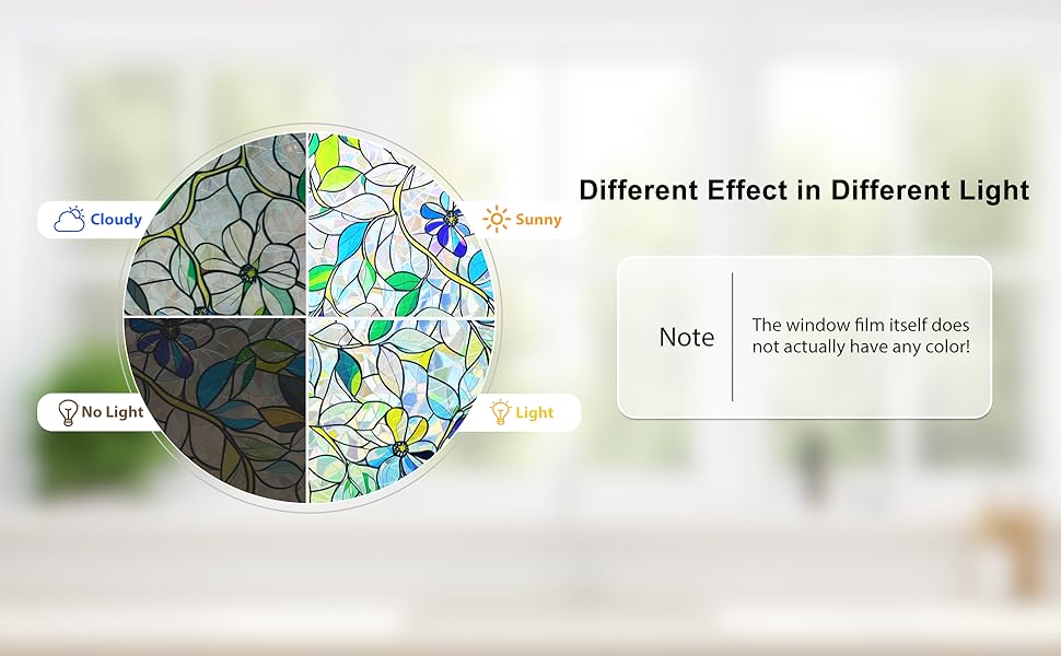 Stained Glass Window Film, Rainbow Privacy, One Way Decorative Tint, Static Cling, Renter Friendly for Home Bathroom Door