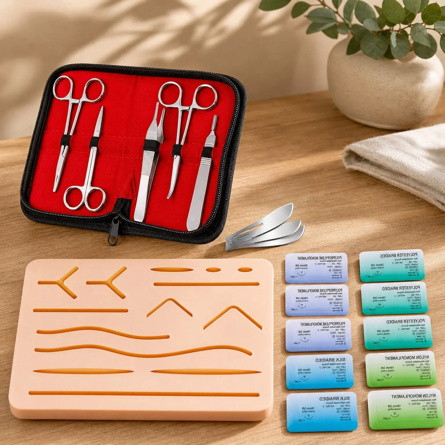 Complete Suture Practice Kit (30 Pieces) for Medical Students – Upgraded Suture Pad with Pre-Cut Wounds, Suture Tools, Thread & NeedleGift