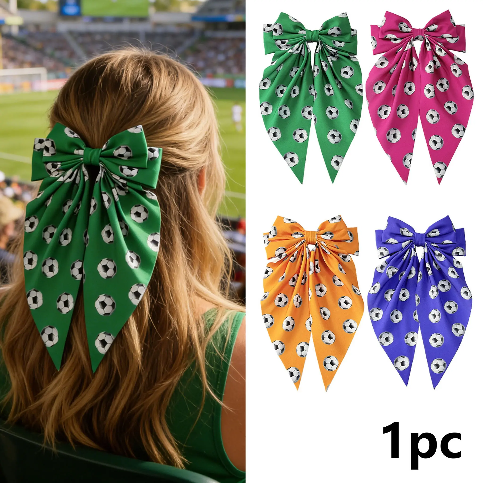Soccer Bow Hair Ties Non-Damage Ponytail Holders Hair Bows Scrunchies Football Hair Accessories for Women Girls Cheerleaders Sport Party Favor Hair Style Accessory