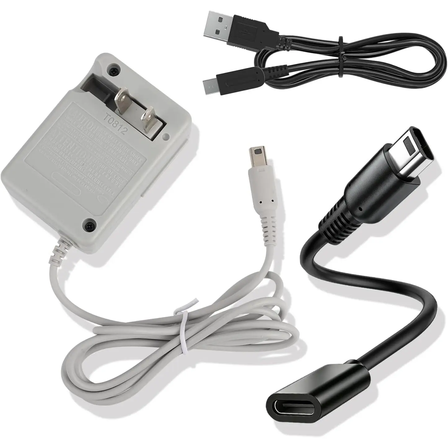 3DS Charger Set, USB-A & USB-C to 3DS/2DS/DSi Series   Compatible with  3DS/ DSi/DSi XL/ 2DS/ 2DS XL/ 3DS 100-240V Wall Plug Adapter