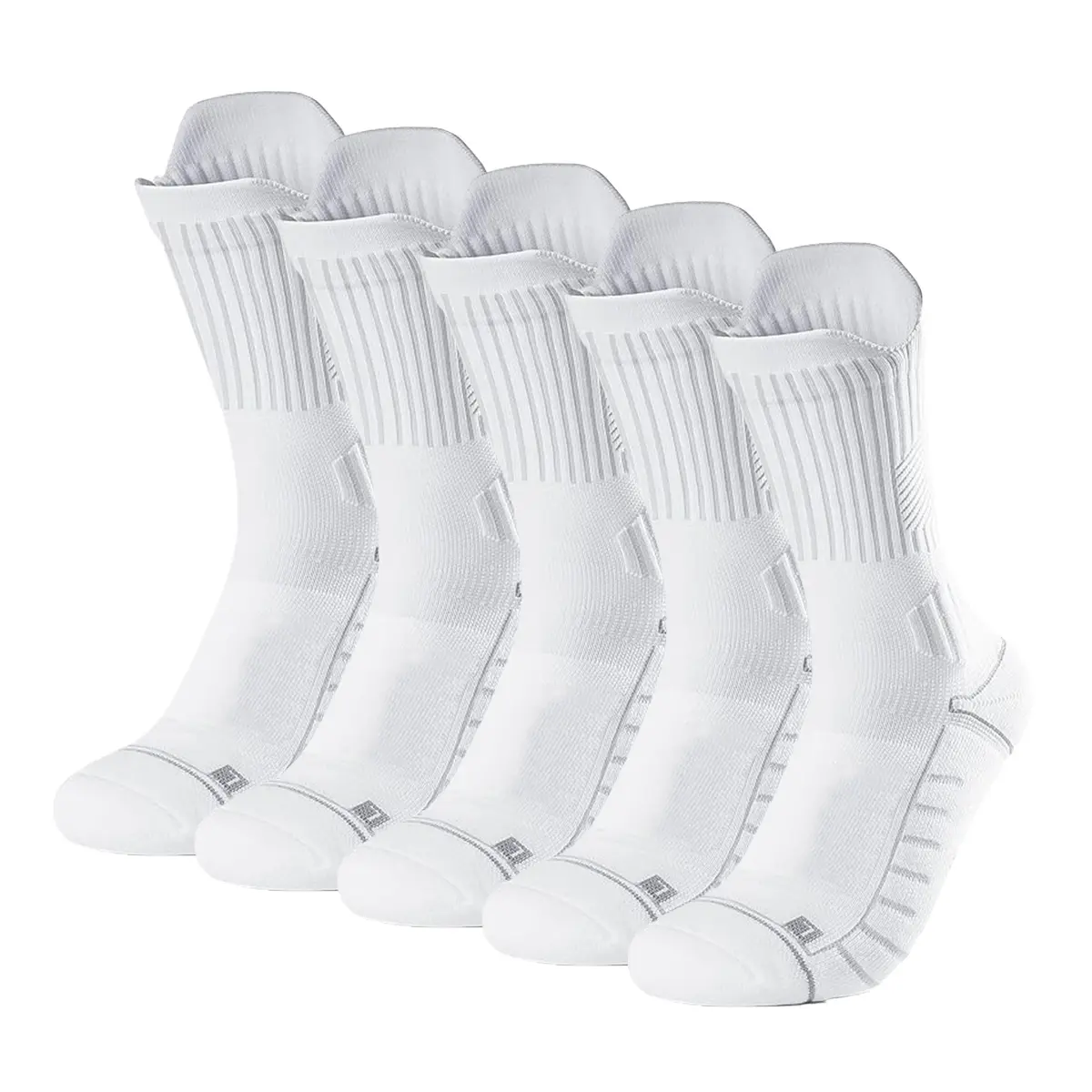 Compression Running Socks 5 Pairs, Cushion Crew Socks, Anti-Blister Moisture Wicking Athletic Hiking Basketball Socks