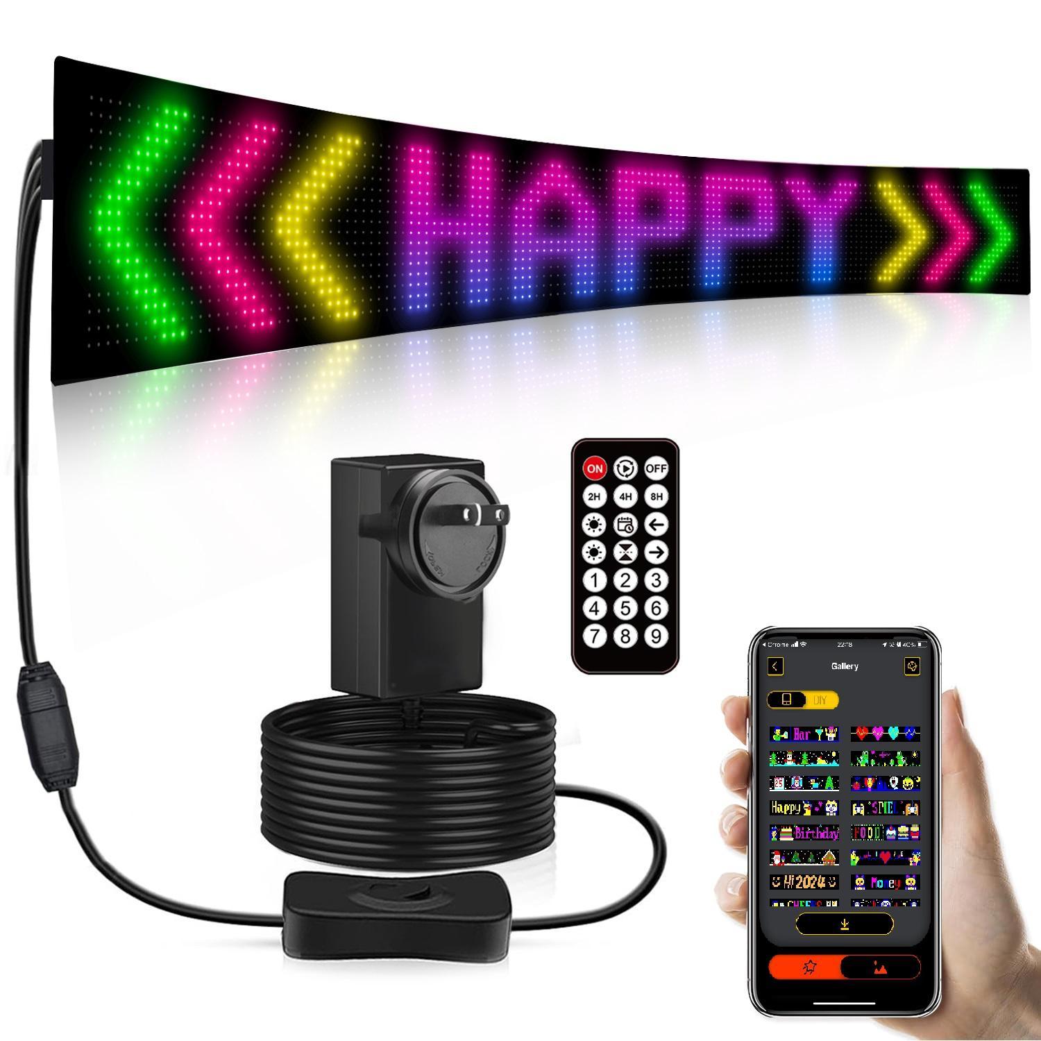 Programmable LED Sign, 1 Set Flexible Loop Playback LED Store Sign with Remote Control & APP Control, Scrolling Custom Text Pattern Animation DIY Digital LED Display