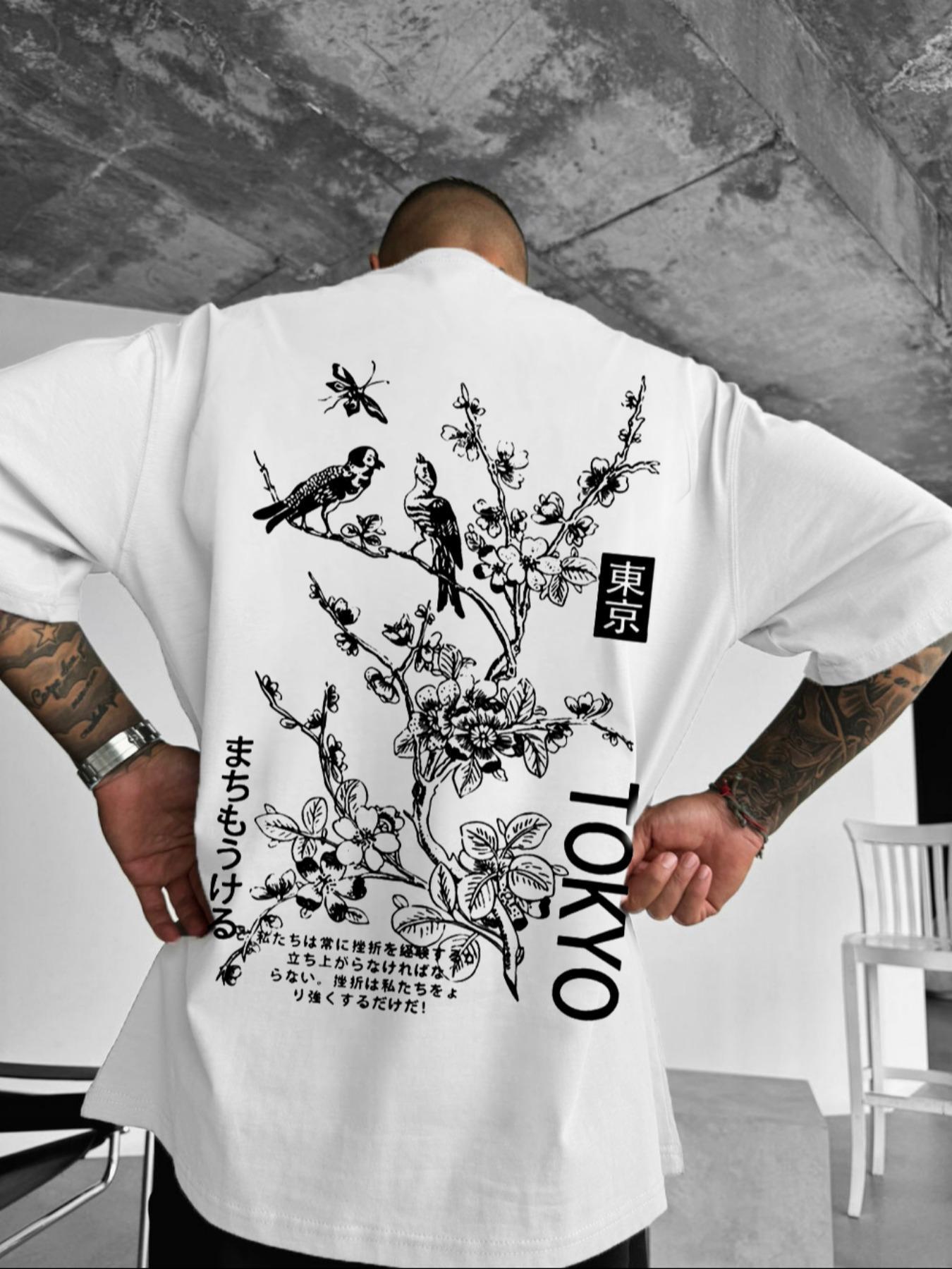 Men's Graphic Print Round Neck Tee, Regular Fit Street Fashion Casual Short Sleeve T-shirt for Daily Wear, Men's Top for All Seasons