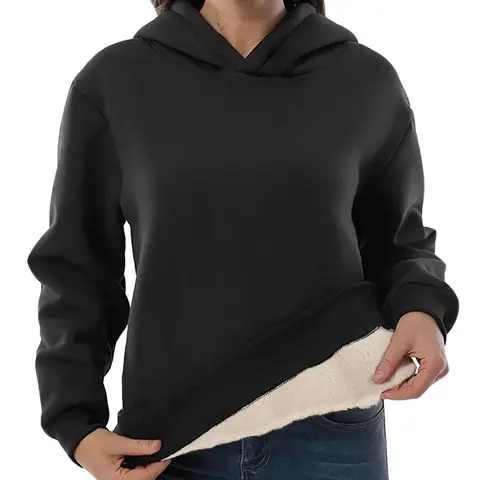 Women's Plain Drop Shoulder Thermal Lined Hoodie, Casual Long Sleeve Hooded Sweatshirt for Winter, Fashion Ladies' Top for Daily Wear