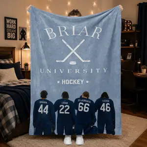 Off Campus Briar University Hockey Team Back Silhouette Flannel Throw Blanket, Light Blue Ice Rink Texture Soft Warm Blanket for Dorm Sofa Bed, Perfect BookTok Gift for College Romance Hockey Novel Fans Teens