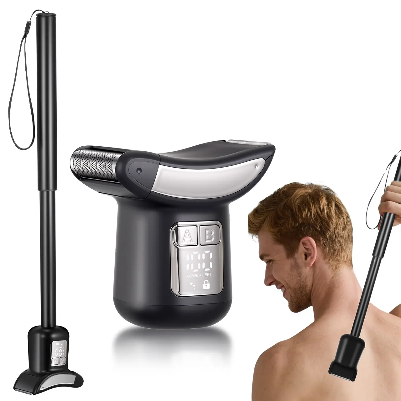 Electric Back Shaver, Dual-Use Men's Body Trimmer, Wet & Dry Body Trimmer, Face, Arm, Chin Hair Trimmer, Wireless Razor, Adjustable Handle, Waterproof