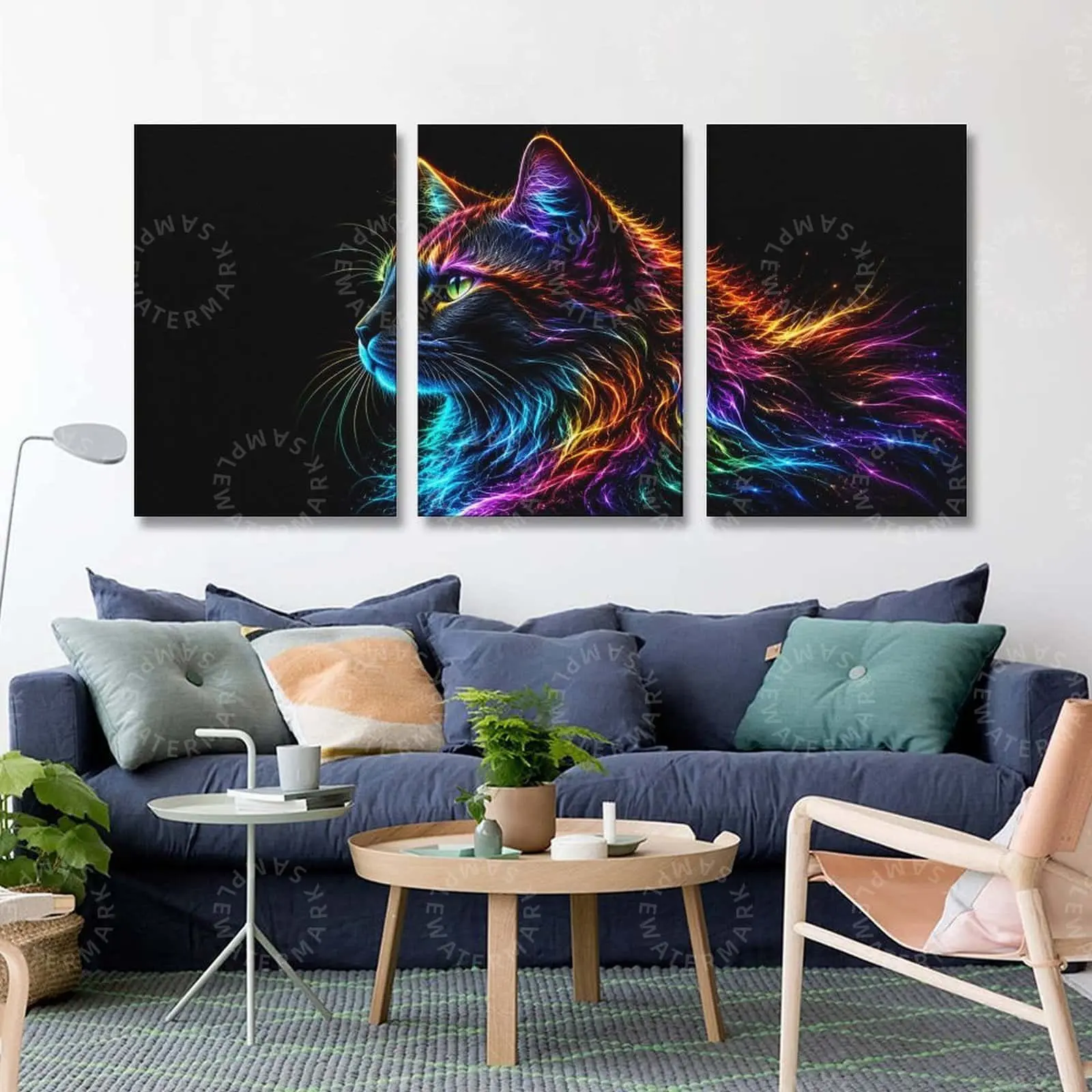 Neon Rainbow Cat Canvas Wall Art, Colorful Cosmic Animal Artwork with Glowing Fantasy Cat Design, Aesthetic Poster, Bedroom Wall Art, Living Room Decor, Teen Room Decor, Gaming Room Poster, Modern Home Decoration Gift