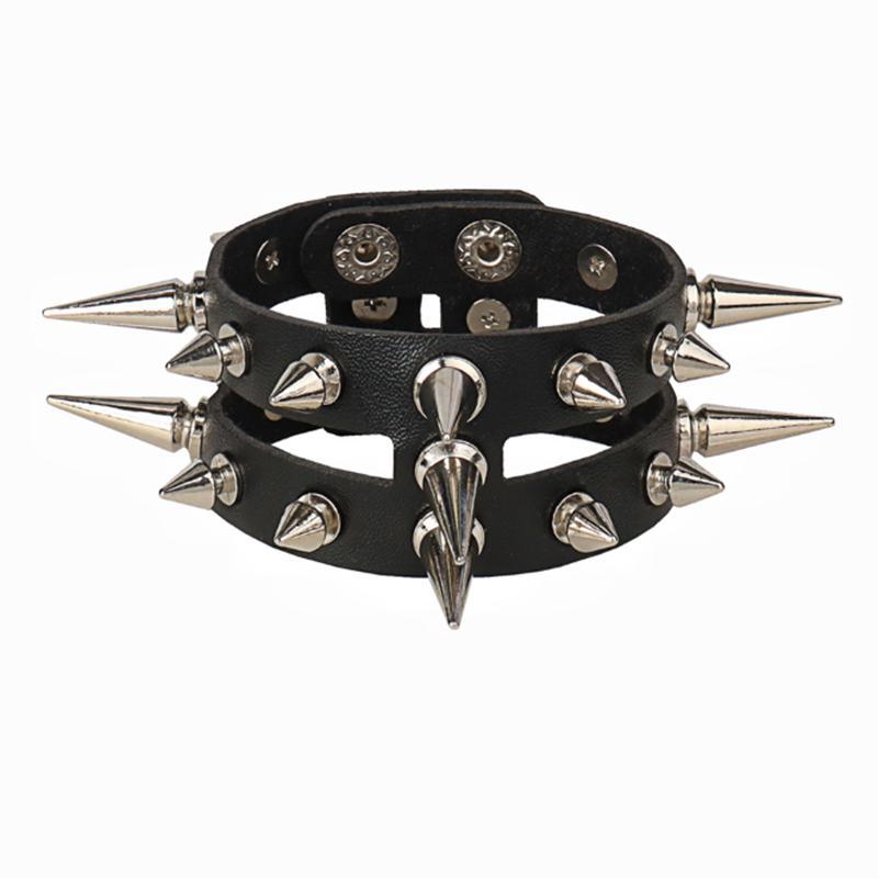 1Pc Hip Hop Rock Spikes Rivets Stud PU Leather Bracelet Men Vintage Punk Heart Pentagram Party Wristband Women браслет Jewelry