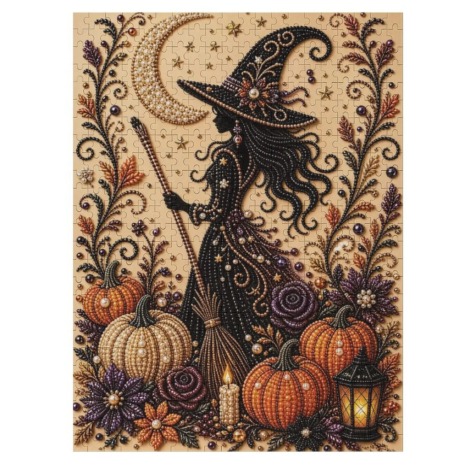 500 pcs Halloween Witch Jigsaw Puzzle, Vintage Pumpkin Moon Decor Puzzle for Adult Holiday Gift