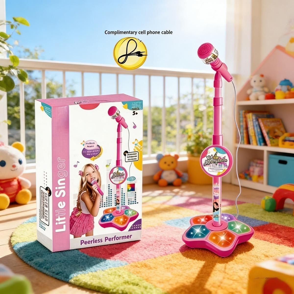 Portable karaoke microphone toy, integrating a luminous microphone and stand, suitable for home entertainment in various occasions. Suitable for family parties, gatherings, boys and girls' birthdays, Easter ideal gifts