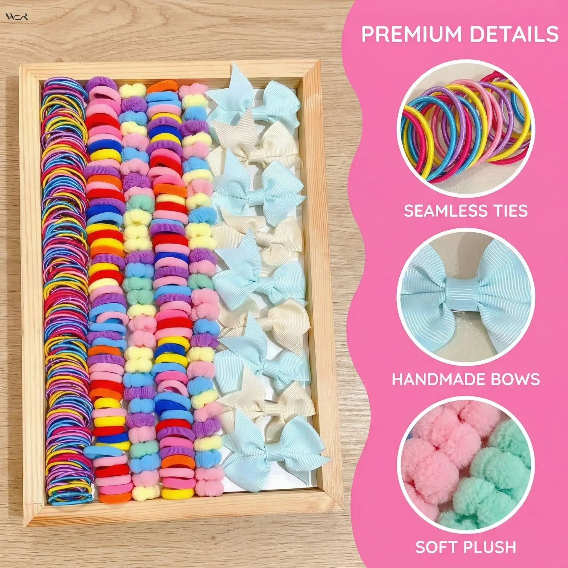 Bulk Mixed Kids Hair Accessories Bundle Without Storage Box, 105–875Pcs Multi-Type Hair Ties Grosgrain Bows Floral Clips, Macaron Pastel Soft Elastic Toddler Girls Daily Ponytail Hair Ornament Pack