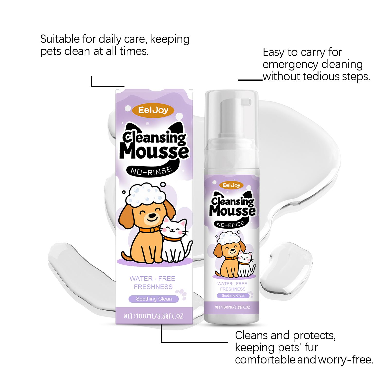 EelJoy Pet No-Rinse Facial Cleansing Mousse, Cat And Dog Body Hair Deodorizing, Clean And Convenient No-Rinse Foam Mousse