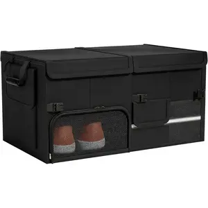 Foldable Car Trunk Organizer with Multi-Compartment – Expandable 30-60L Storage Bin, Side Mesh Pockets, Waterproof 600D Oxford Cloth, Car Accessories for SUV/Truck/Sedan, Black, 23.6"x13.0"x11.8"