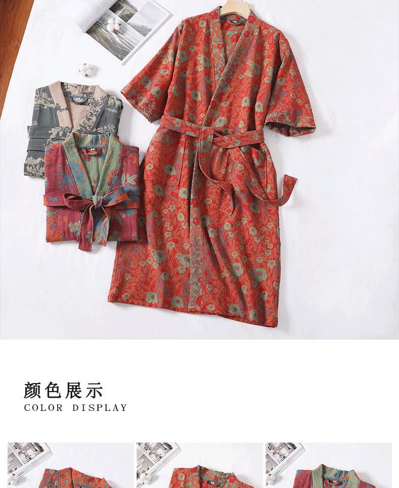 Pure cotton double-layer gauze bathrobe, Class A, spring/summer thin pajamas, home wear, couple's bathrobe, absorbent and quick-drying bathrobe