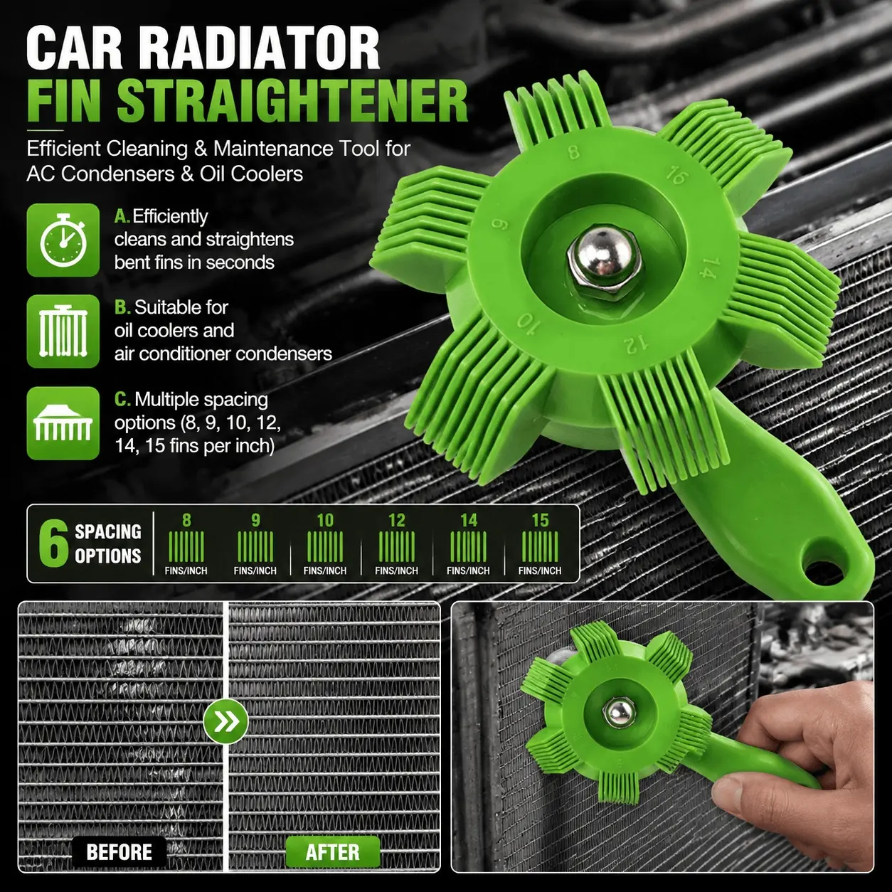 Car AC Condenser Fin Comb Straightener Tool, Evaporator Coil Cleaner and Repair Kit, Plastic Anti-Scratch Fin Correction Tool for HVAC Maintenance, Single/Dual Head Options, Durable Home & Outdoor Use
