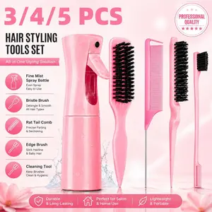 Hair Styling Tools Set with Bristle Brush, Rat Tail Comb & Edge Brush, Professional Hair Sectioning, Slick Back, Braiding, Detangling & Hairline Styling Kit for Salon & Daily Use Home Hair Kit Salon Supplies