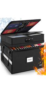 Fireproof and Water-Resistant Document Box with Lock for Document Safety, Collapsible File Organizer with Handle, Filing Cabinets for Home Office to Hold Hanging Letter/Legal Folders