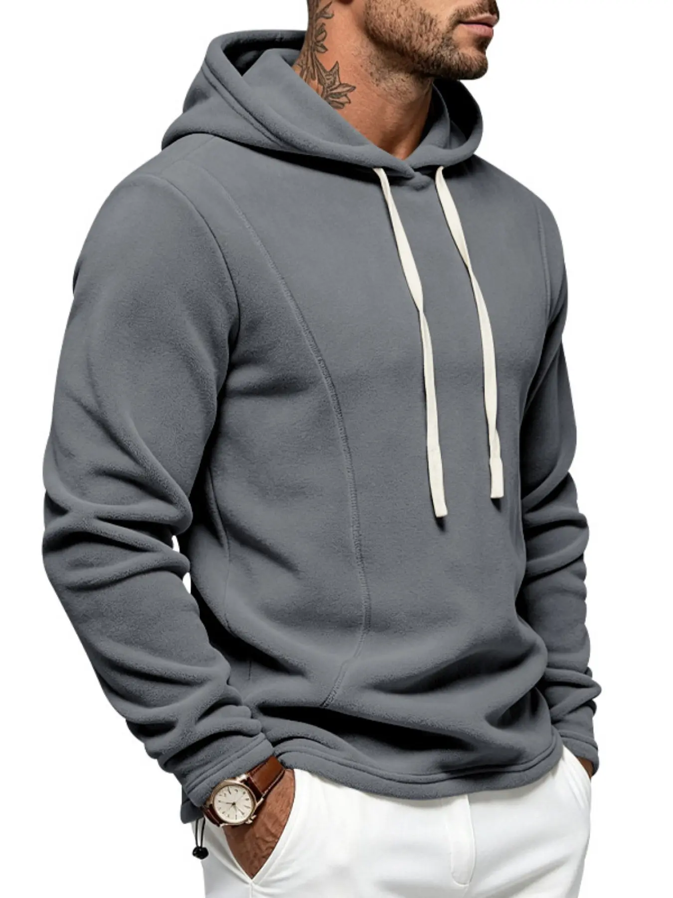 Men's Fall Winter Casual Heavyweight Polar Fleece Long Sleeve Hooded Sweatshirt, Simple Design, Warm and Cozy, Perfect for Cold Weather