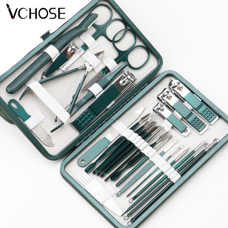 Stainless Steel Nail Clipper Set with PU Leather Storage Box, 24/26pcs Professional Multi-functional Manicure Tools, Nail Tools for Home & Travel